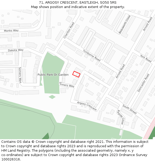 71, ARGOSY CRESCENT, EASTLEIGH, SO50 5RS: Location map and indicative extent of plot