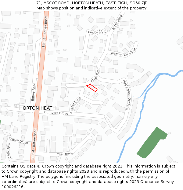 71, ASCOT ROAD, HORTON HEATH, EASTLEIGH, SO50 7JP: Location map and indicative extent of plot