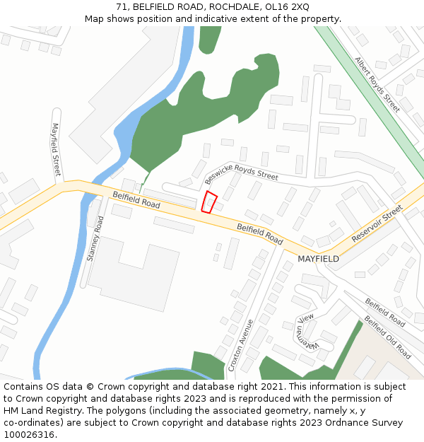 71, BELFIELD ROAD, ROCHDALE, OL16 2XQ: Location map and indicative extent of plot