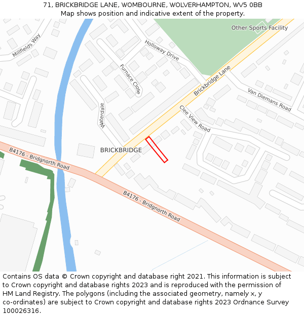 71, BRICKBRIDGE LANE, WOMBOURNE, WOLVERHAMPTON, WV5 0BB: Location map and indicative extent of plot