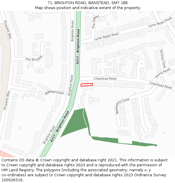 71, BRIGHTON ROAD, BANSTEAD, SM7 1BE: Location map and indicative extent of plot