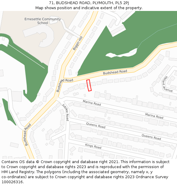 71, BUDSHEAD ROAD, PLYMOUTH, PL5 2PJ: Location map and indicative extent of plot