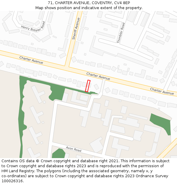 71, CHARTER AVENUE, COVENTRY, CV4 8EP: Location map and indicative extent of plot