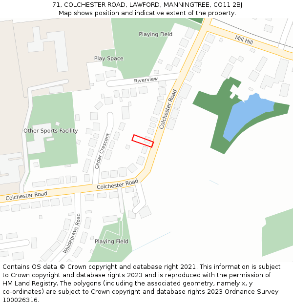 71, COLCHESTER ROAD, LAWFORD, MANNINGTREE, CO11 2BJ: Location map and indicative extent of plot