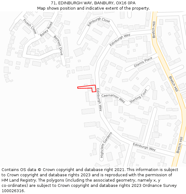 71, EDINBURGH WAY, BANBURY, OX16 0PA: Location map and indicative extent of plot