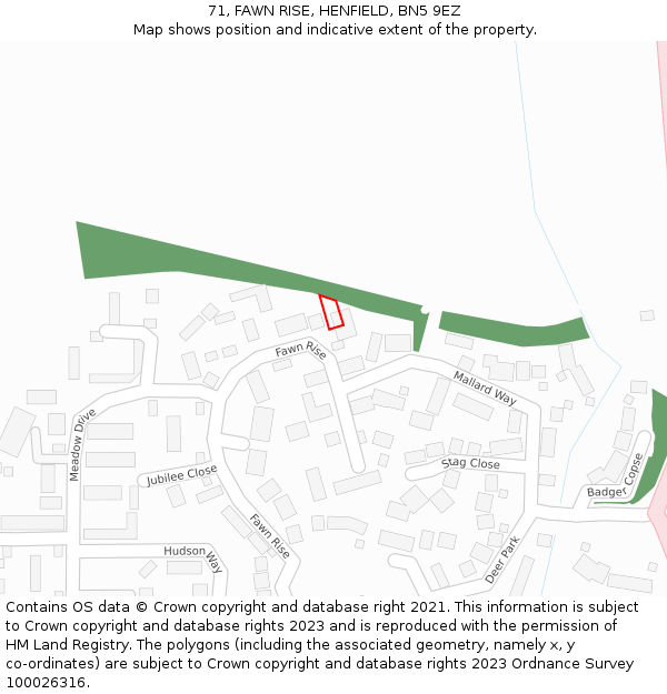 71, FAWN RISE, HENFIELD, BN5 9EZ: Location map and indicative extent of plot