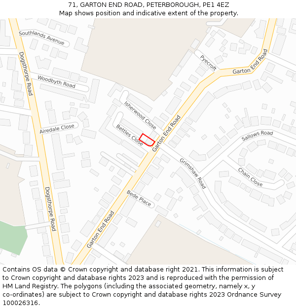 71, GARTON END ROAD, PETERBOROUGH, PE1 4EZ: Location map and indicative extent of plot