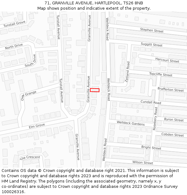 71, GRANVILLE AVENUE, HARTLEPOOL, TS26 8NB: Location map and indicative extent of plot