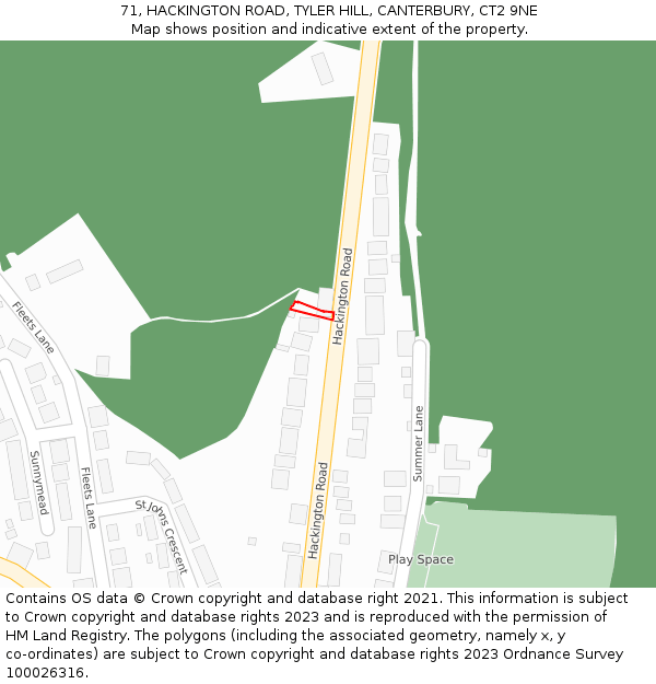 71, HACKINGTON ROAD, TYLER HILL, CANTERBURY, CT2 9NE: Location map and indicative extent of plot