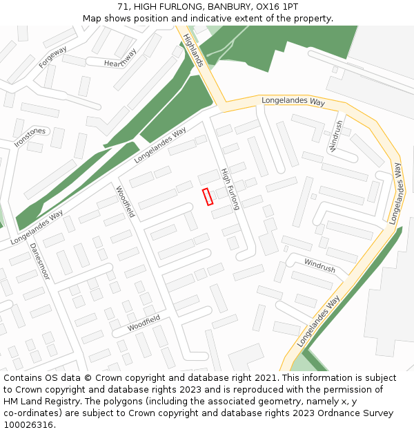 71, HIGH FURLONG, BANBURY, OX16 1PT: Location map and indicative extent of plot