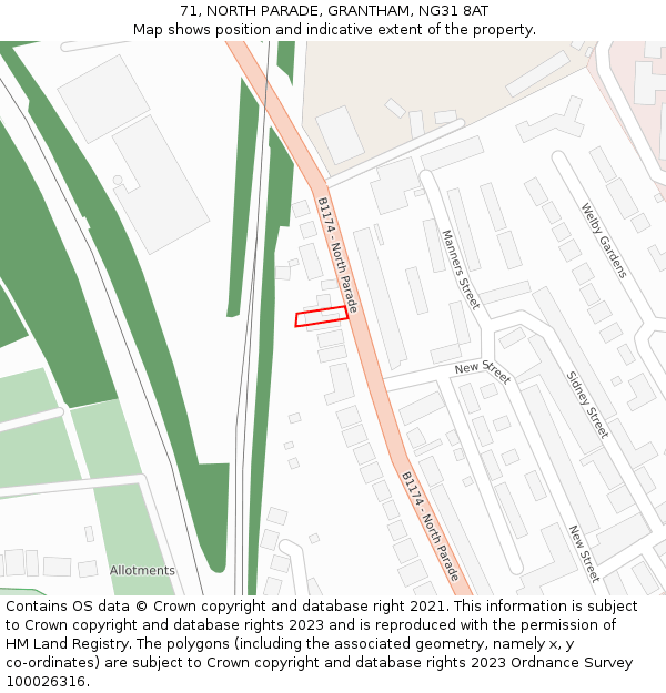 71, NORTH PARADE, GRANTHAM, NG31 8AT: Location map and indicative extent of plot