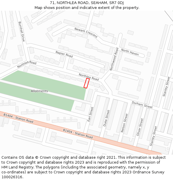 71, NORTHLEA ROAD, SEAHAM, SR7 0DJ: Location map and indicative extent of plot