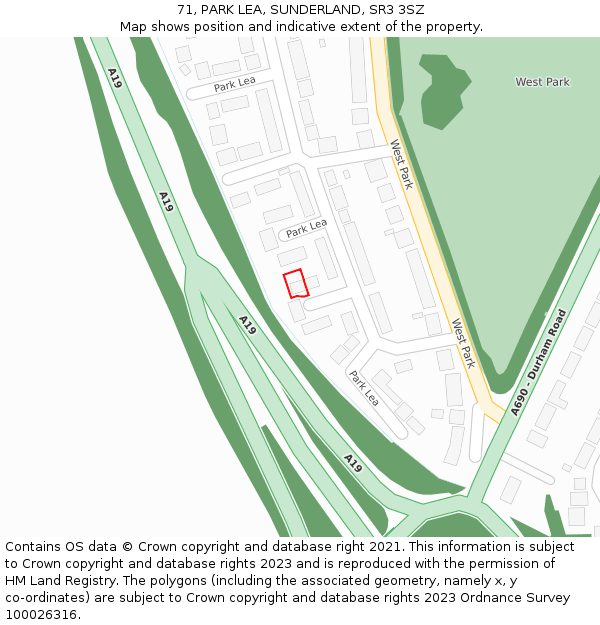 71, PARK LEA, SUNDERLAND, SR3 3SZ: Location map and indicative extent of plot