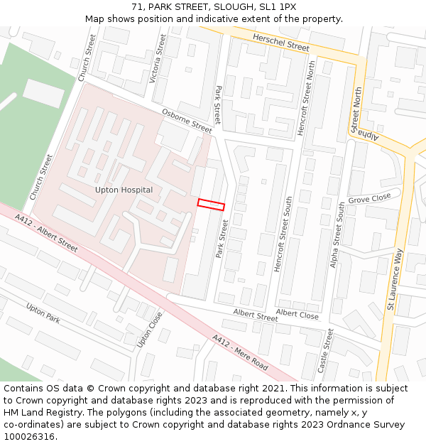 71, PARK STREET, SLOUGH, SL1 1PX: Location map and indicative extent of plot