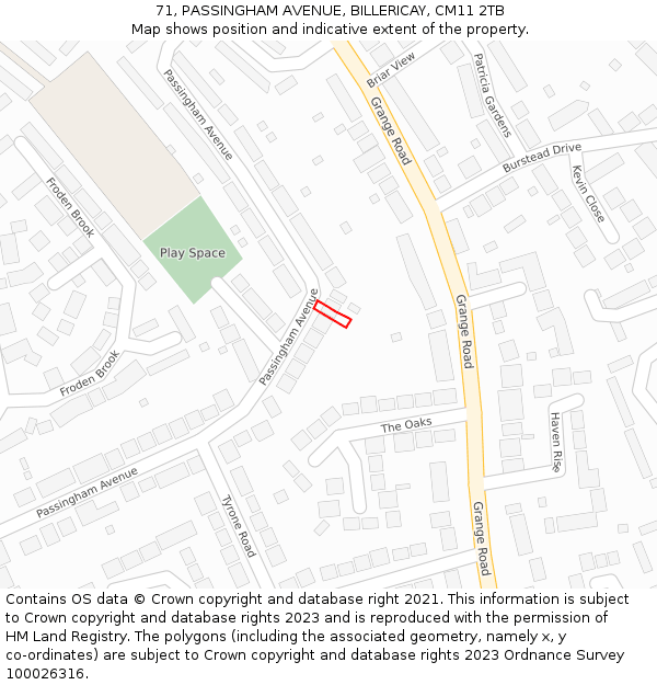 71, PASSINGHAM AVENUE, BILLERICAY, CM11 2TB: Location map and indicative extent of plot