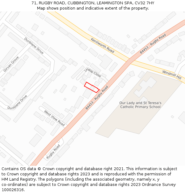 71, RUGBY ROAD, CUBBINGTON, LEAMINGTON SPA, CV32 7HY: Location map and indicative extent of plot