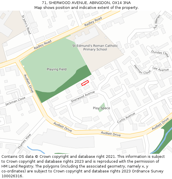 71, SHERWOOD AVENUE, ABINGDON, OX14 3NA: Location map and indicative extent of plot