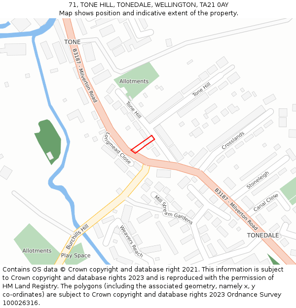 71, TONE HILL, TONEDALE, WELLINGTON, TA21 0AY: Location map and indicative extent of plot