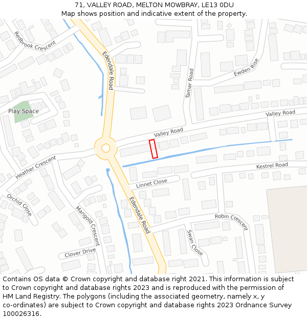 71, VALLEY ROAD, MELTON MOWBRAY, LE13 0DU: Location map and indicative extent of plot