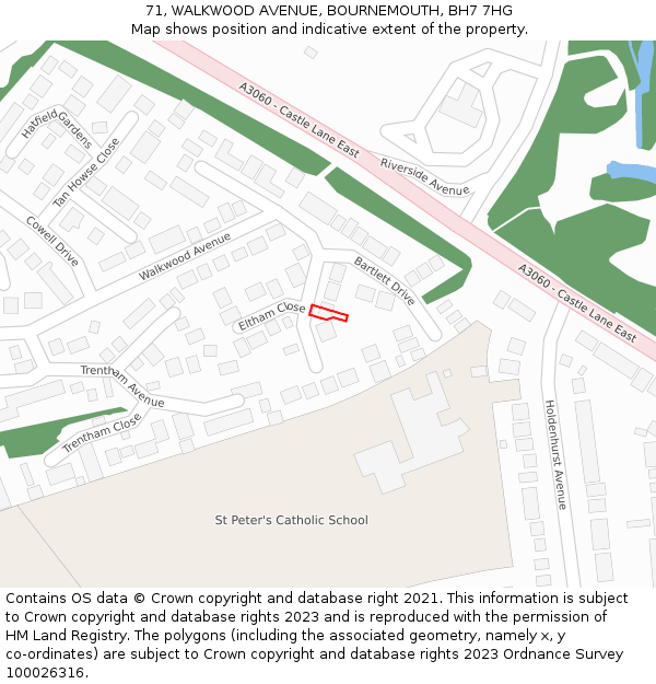 71, WALKWOOD AVENUE, BOURNEMOUTH, BH7 7HG: Location map and indicative extent of plot