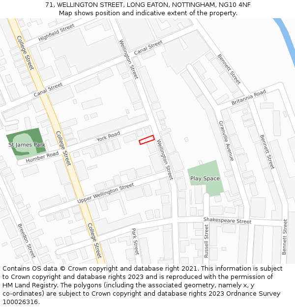 71, WELLINGTON STREET, LONG EATON, NOTTINGHAM, NG10 4NF: Location map and indicative extent of plot