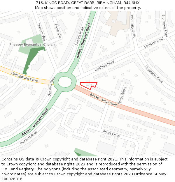 716, KINGS ROAD, GREAT BARR, BIRMINGHAM, B44 9HX: Location map and indicative extent of plot