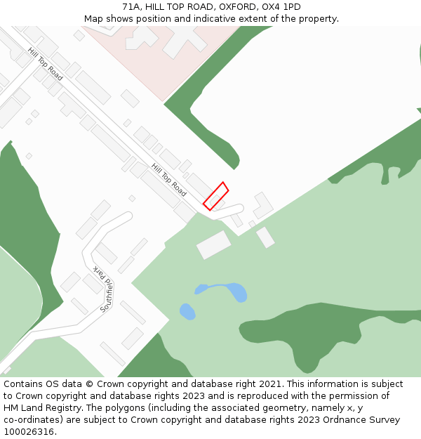 71A, HILL TOP ROAD, OXFORD, OX4 1PD: Location map and indicative extent of plot