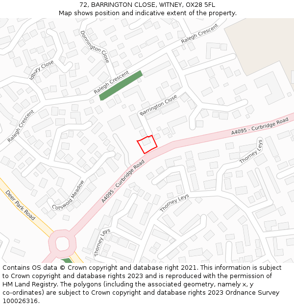 72, BARRINGTON CLOSE, WITNEY, OX28 5FL: Location map and indicative extent of plot