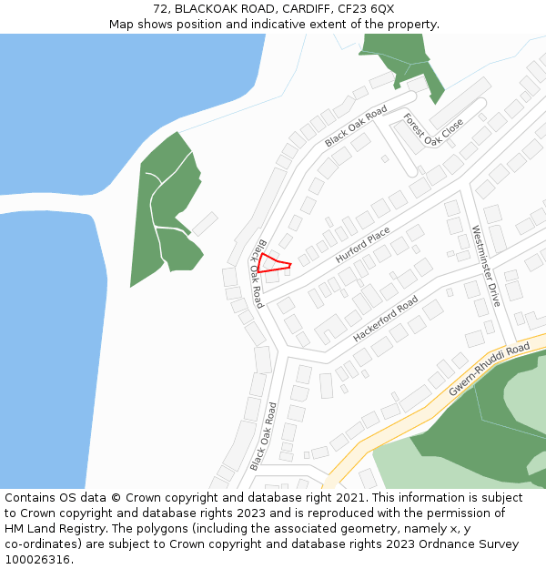 72, BLACKOAK ROAD, CARDIFF, CF23 6QX: Location map and indicative extent of plot