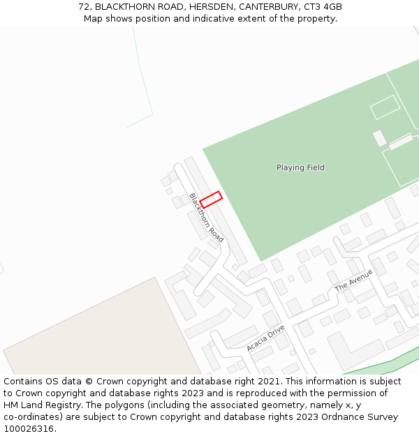 72, BLACKTHORN ROAD, HERSDEN, CANTERBURY, CT3 4GB: Location map and indicative extent of plot