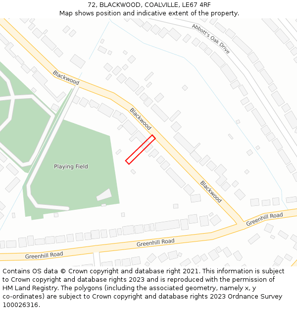 72, BLACKWOOD, COALVILLE, LE67 4RF: Location map and indicative extent of plot