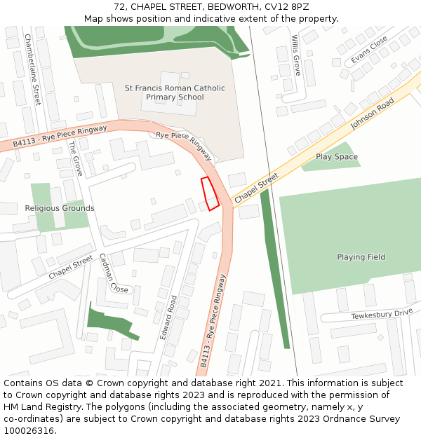 72, CHAPEL STREET, BEDWORTH, CV12 8PZ: Location map and indicative extent of plot