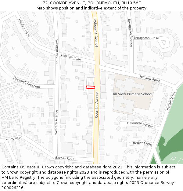 72, COOMBE AVENUE, BOURNEMOUTH, BH10 5AE: Location map and indicative extent of plot