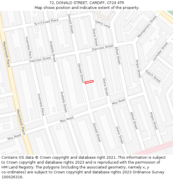 72, DONALD STREET, CARDIFF, CF24 4TR: Location map and indicative extent of plot