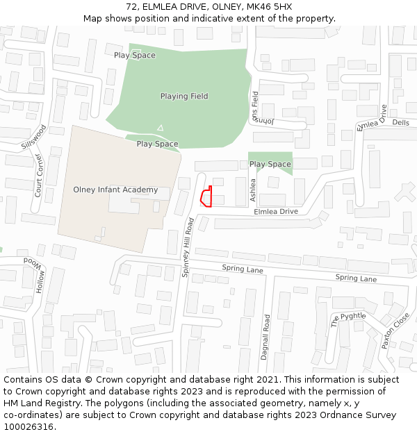 72, ELMLEA DRIVE, OLNEY, MK46 5HX: Location map and indicative extent of plot