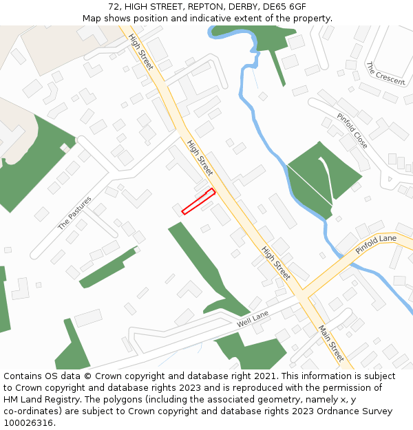 72, HIGH STREET, REPTON, DERBY, DE65 6GF: Location map and indicative extent of plot