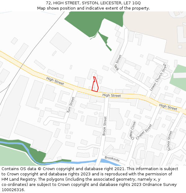 72, HIGH STREET, SYSTON, LEICESTER, LE7 1GQ: Location map and indicative extent of plot