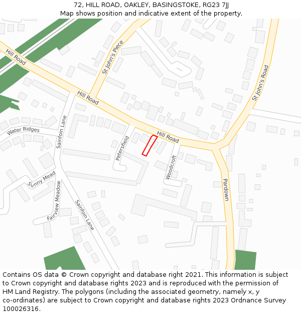 72, HILL ROAD, OAKLEY, BASINGSTOKE, RG23 7JJ: Location map and indicative extent of plot