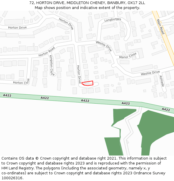 72, HORTON DRIVE, MIDDLETON CHENEY, BANBURY, OX17 2LL: Location map and indicative extent of plot