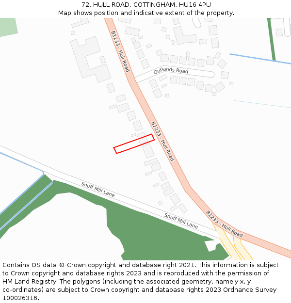 72, HULL ROAD, COTTINGHAM, HU16 4PU: Location map and indicative extent of plot