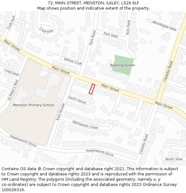 72, MAIN STREET, MENSTON, ILKLEY, LS29 6LF: Location map and indicative extent of plot