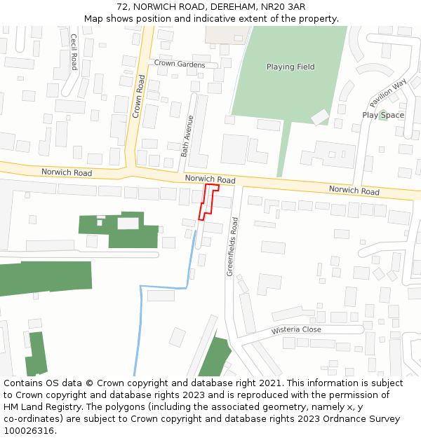 72, NORWICH ROAD, DEREHAM, NR20 3AR: Location map and indicative extent of plot