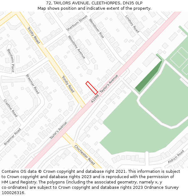 72, TAYLORS AVENUE, CLEETHORPES, DN35 0LP: Location map and indicative extent of plot