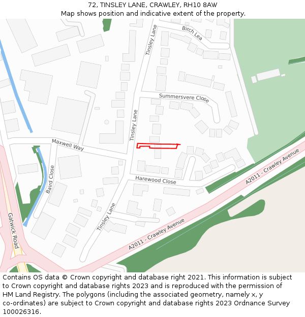 72, TINSLEY LANE, CRAWLEY, RH10 8AW: Location map and indicative extent of plot