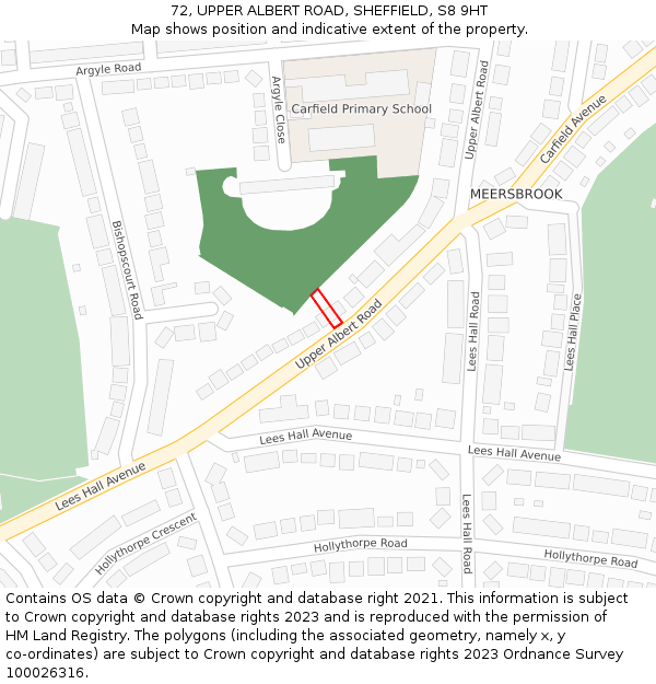 72, UPPER ALBERT ROAD, SHEFFIELD, S8 9HT: Location map and indicative extent of plot