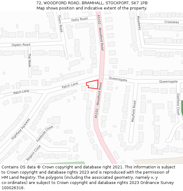 72, WOODFORD ROAD, BRAMHALL, STOCKPORT, SK7 1PB: Location map and indicative extent of plot