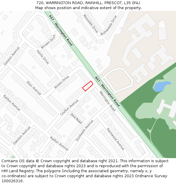 720, WARRINGTON ROAD, RAINHILL, PRESCOT, L35 0NU: Location map and indicative extent of plot