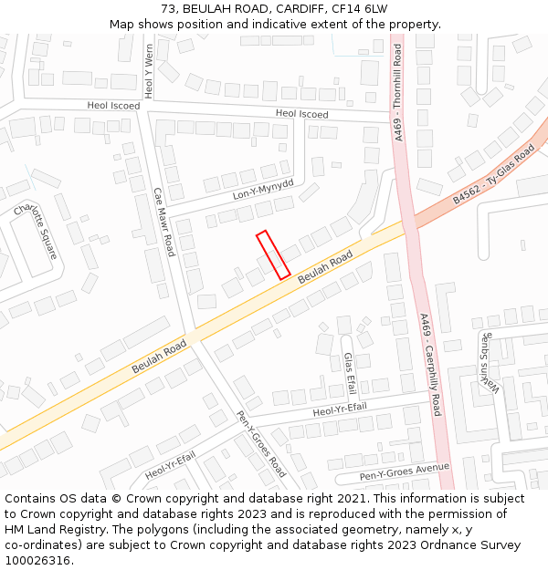 73, BEULAH ROAD, CARDIFF, CF14 6LW: Location map and indicative extent of plot