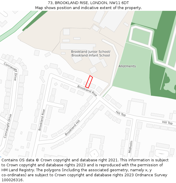 73, BROOKLAND RISE, LONDON, NW11 6DT: Location map and indicative extent of plot