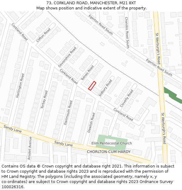 73, CORKLAND ROAD, MANCHESTER, M21 8XT: Location map and indicative extent of plot